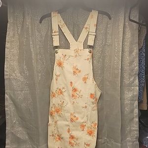 White denim floral overall dress